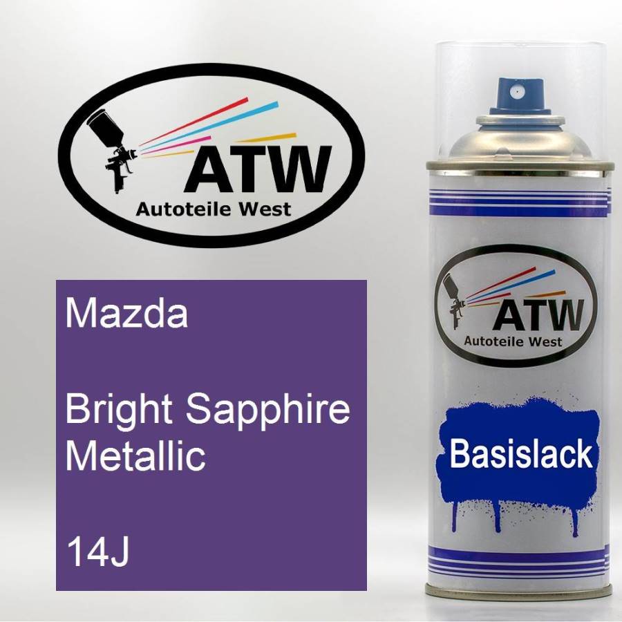 Mazda, Bright Sapphire Metallic, 14J: 400ml Sprühdose, von ATW Autoteile West.